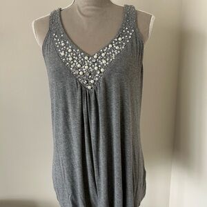 Elegant White House Black Market Gray Embellished Women's Sleeveless Top